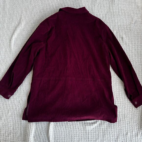 R&K Originals Burgundy Faux Suede Button Up Shirt Jacket L Soft Preppy Chic - Picture 5 of 8